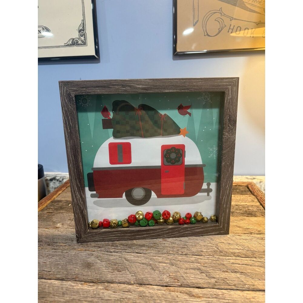 Christmas Camper Shadow Box Jingle Bells Rustic Holiday Decor